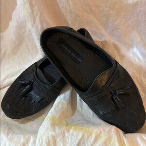 Black Casual Slip-On Flats with Woven Fabric and Bow Detail